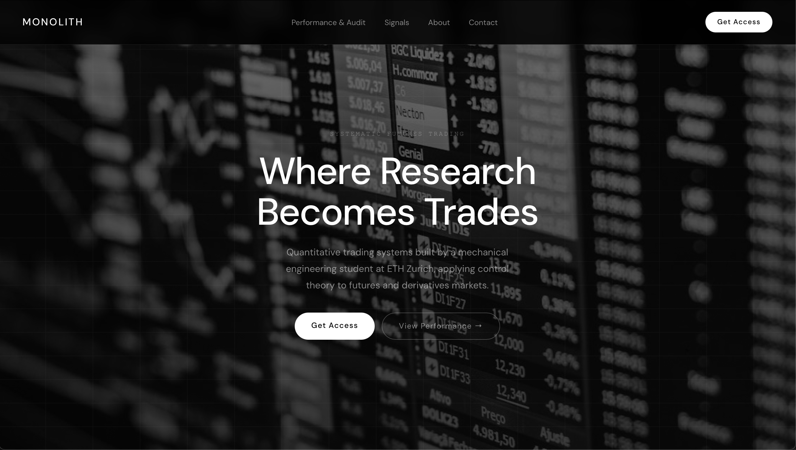 Monolith Quant — Systematic Futures Trading Platform